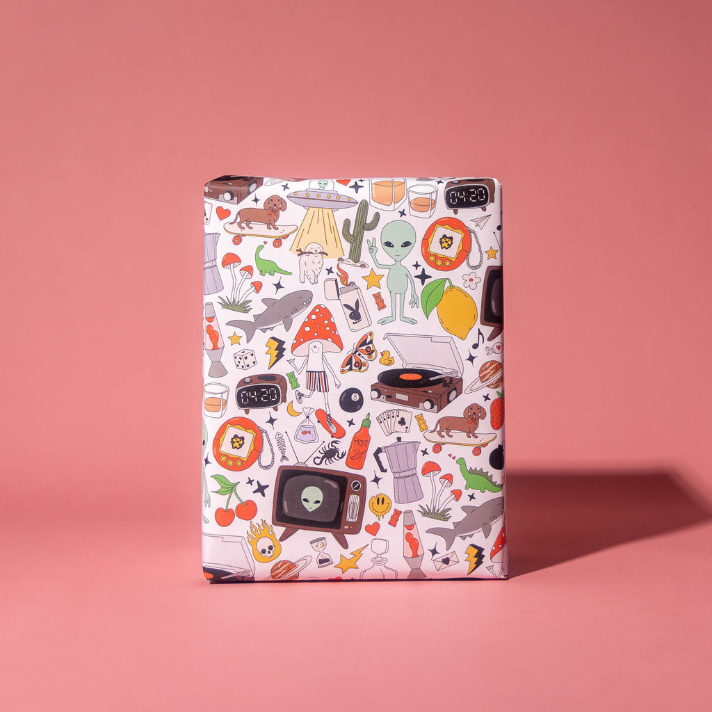 Retro Print Gift Wrap 3 Sheets Rolled
