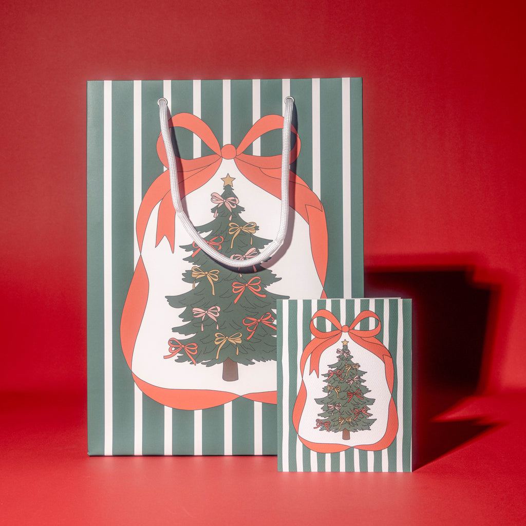 Festive Bow & Christmas Tree Gift Bag