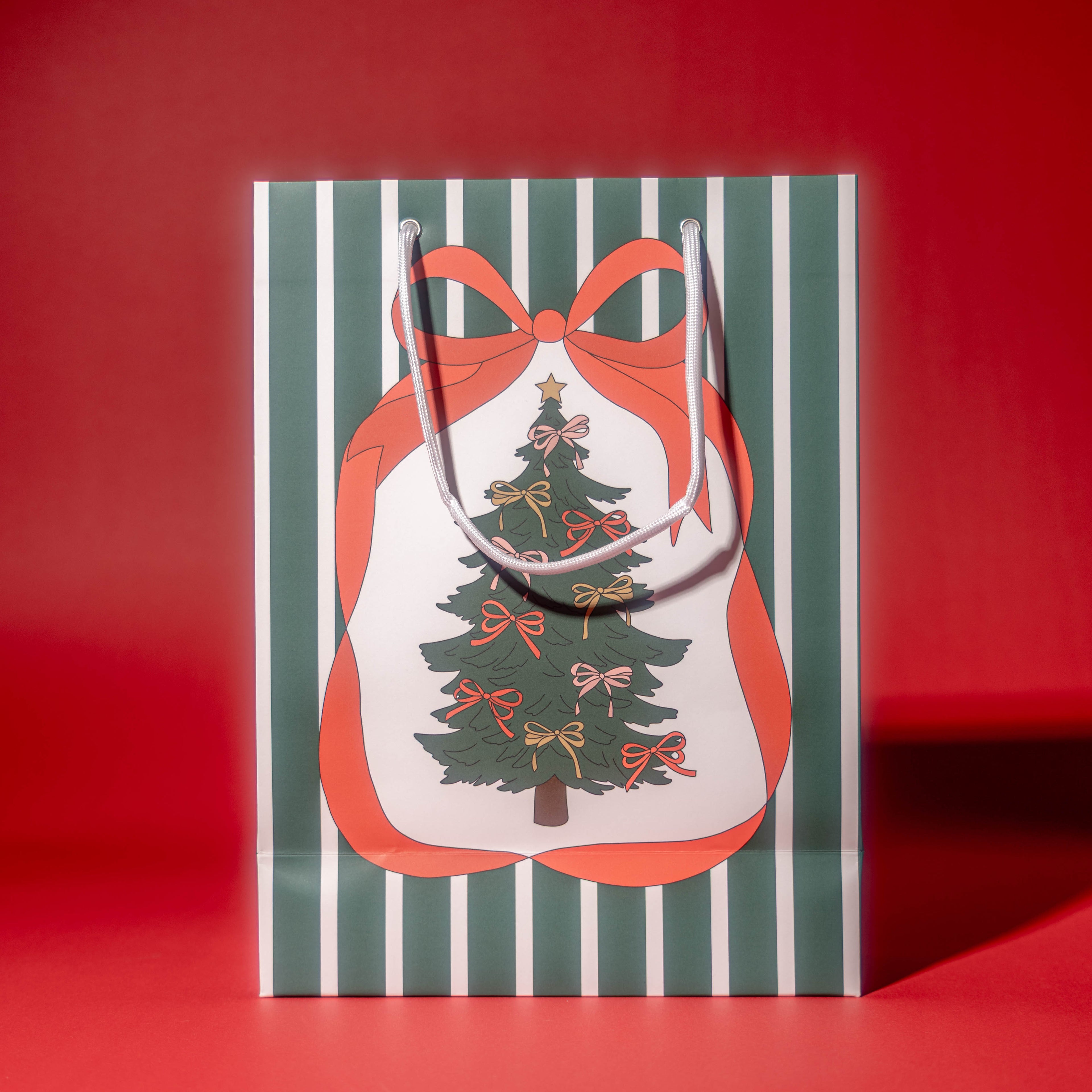 Festive Bow & Christmas Tree Gift Bag