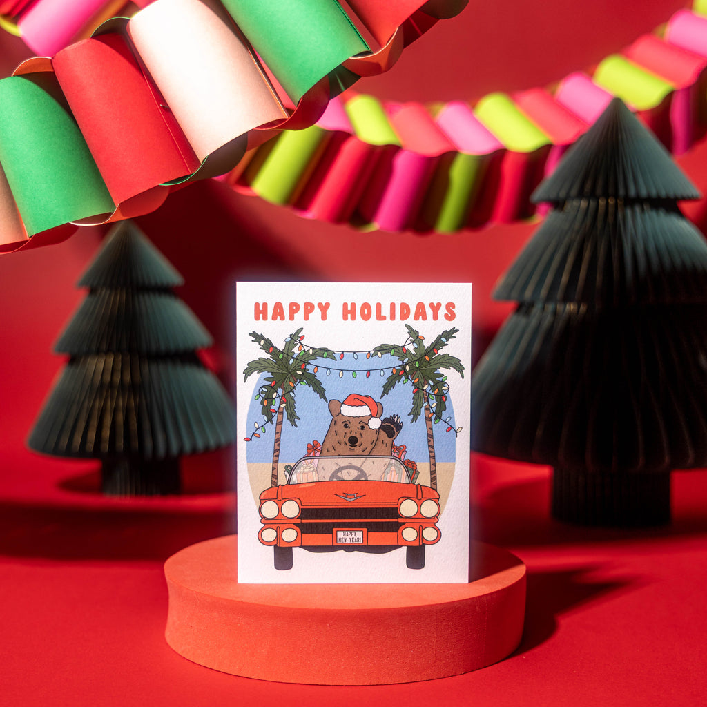 Santa Bear Driving Greeting Card