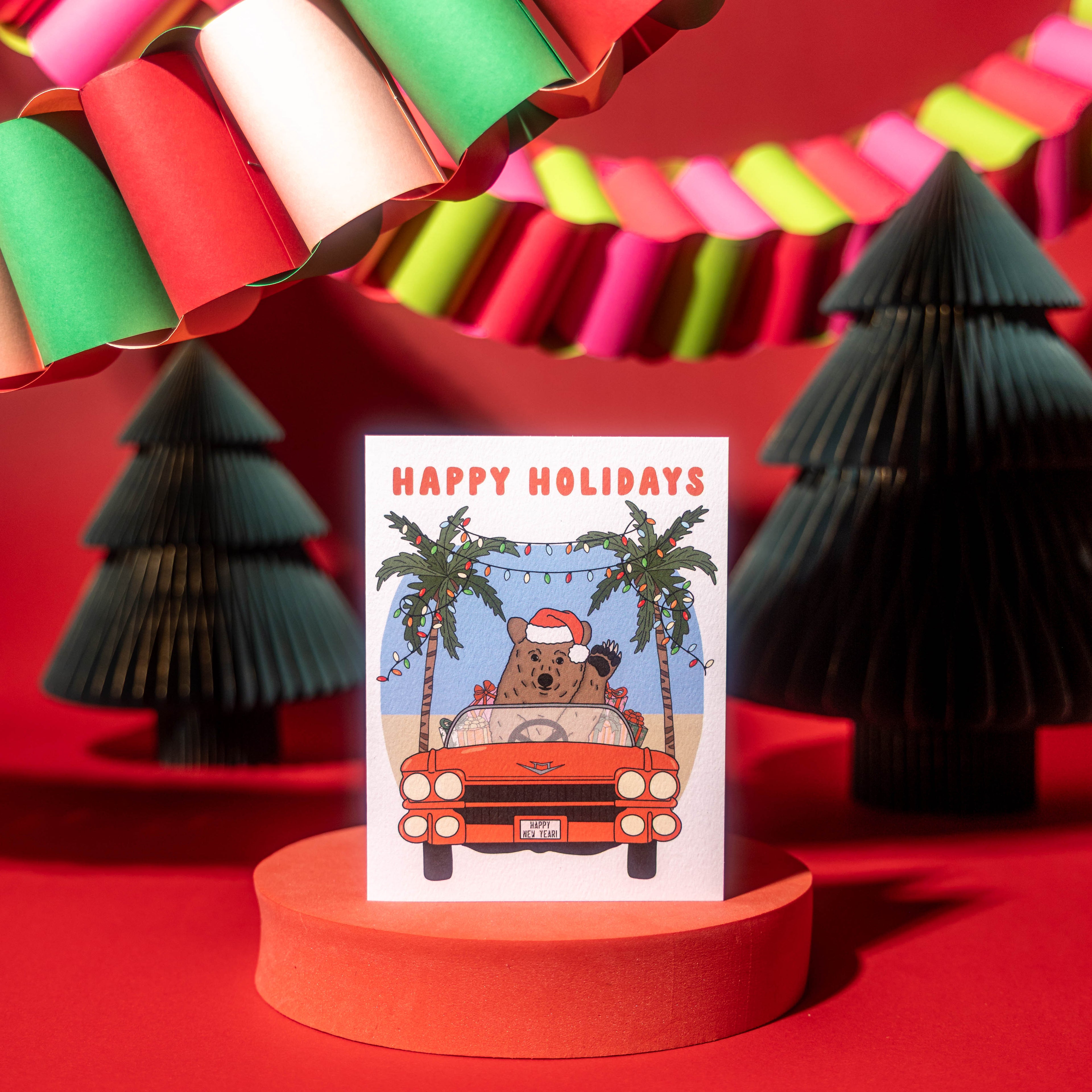 Santa Bear Driving Greeting Card