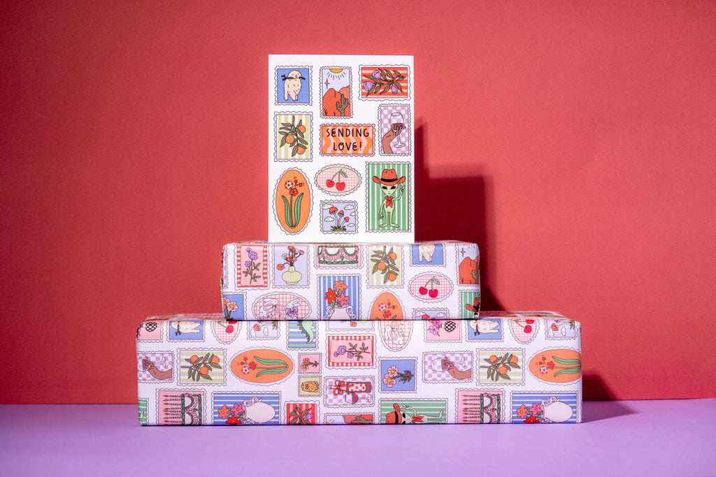 Stamp Print Gift Wrap 3 Sheets Rolled