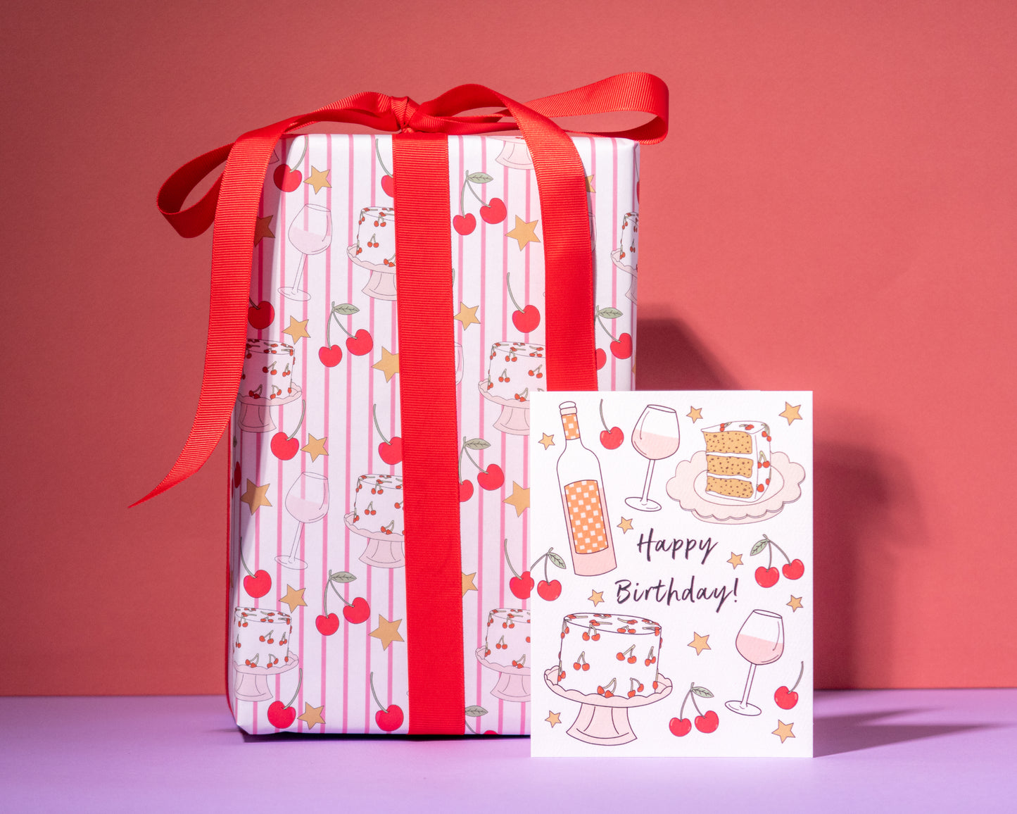 Cherry Stripes Gift Wrap 3 Sheets Rolled